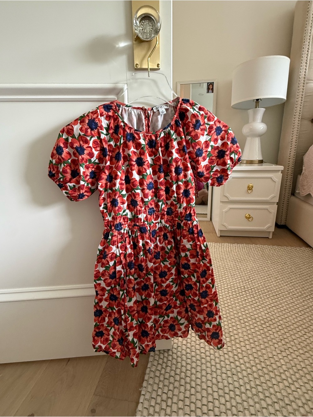 Crewcuts Red Floral Dress with Navy Accents